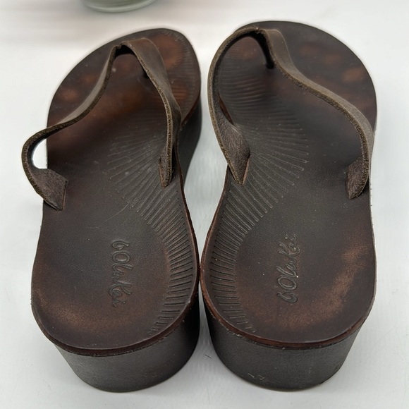 OluKai Ao Loa Brown Leather Platform Flip Flops Size 8 FFFT6817 - Picture 3 of 7
